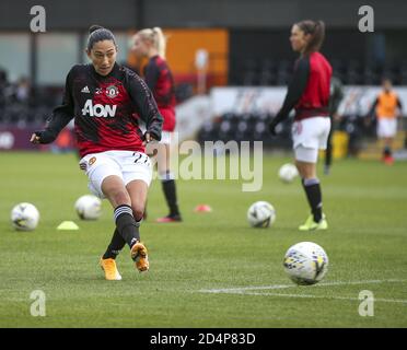 London, Großbritannien. Oktober 2020. Christen Press (#24 Manchester United) schießt im Warm Up während des Women's Super League Spiels zwischen Tottenham Hotspur und Manchester United am 10. Oktober 2020 im Hive, London, England. Kredit: (Tom West/SPP) Tom West/SPP Gutschrift: SPP Sport Pressefoto. /Alamy Live Nachrichten Stockfoto