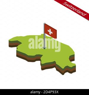 Isometrische Karte und Flagge der Schweiz. 3D isometrische Form der Schweiz. Vektorgrafik. Stock Vektor