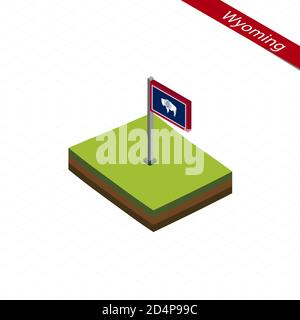 Isometrische Karte und Flagge von Wyoming. Isometrische 3D-Form von Wyoming State. Vektorgrafik. Stock Vektor