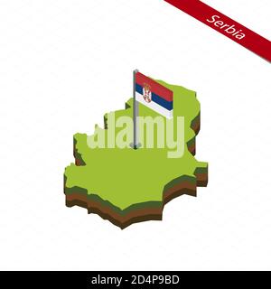 Isometrische Karte und Flagge von Serbien. 3D isometrische Form von Serbien. Vektorgrafik. Stock Vektor