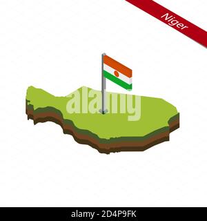 Isometrische Karte und Flagge von Niger. 3D isometrische Form von Niger. Vektorgrafik. Stock Vektor