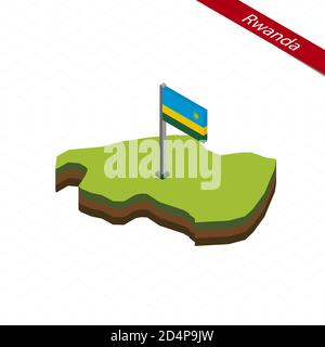Isometrische Karte und Flagge von Ruanda. 3D isometrische Form von Ruanda. Vektorgrafik. Stock Vektor