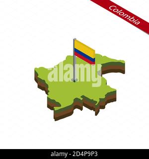 Isometrische Karte und Flagge von Kolumbien. 3D isometrische Form von Kolumbien. Vektorgrafik. Stock Vektor