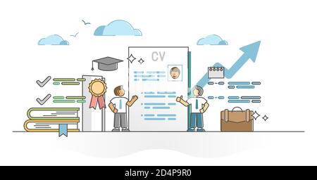 Lebenslauf Lebenslauf Lebenslauf über die Kandidatenausbildung, Fähigkeiten und Berufserfahrung skizzieren Konzept. Rekrutierungs- und Einstellungsprozess mit Mitarbeiter Inter Stock Vektor