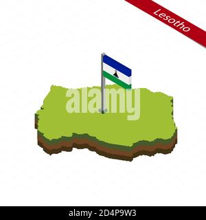 Isometrische Karte und Flagge von Lesotho. Isometrische 3D-Form von Lesotho. Vektorgrafik. Stock Vektor