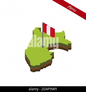 Isometrische Karte und Flagge von Peru. 3D isometrische Form von Peru. Vektorgrafik. Stock Vektor