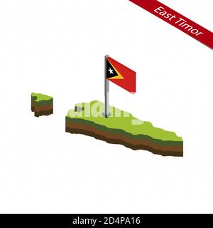 Isometrische Karte und Flagge von Osttimor. Isometrische 3D-Form von Osttimor. Vektorgrafik. Stock Vektor
