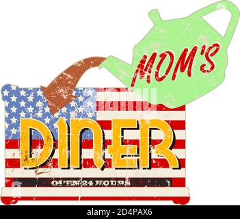 Grungy verblasst Retro Diner Zeichen, Vektor-Illustration Stock Vektor