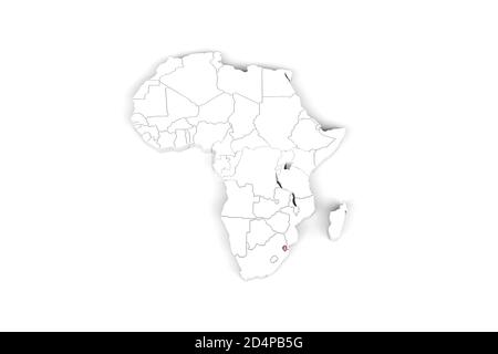 Afrika 3d Karte mit markierten Grenzen - Swasiland Gebiet markiert Mit Swasiland-Flagge - isoliert auf weißem Hintergrund - 3D Abbildung Stockfoto