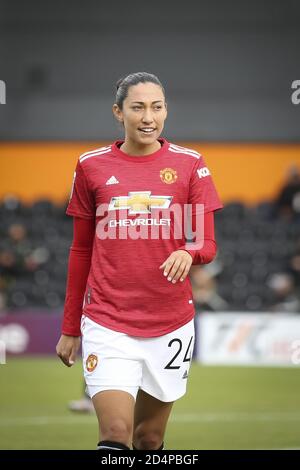 London, Großbritannien. Oktober 2020. Christen Press (#24 Manchester United) im Detail während des Women's Super League Spiels zwischen Tottenham Hotspur und Manchester United am 10. Oktober 2020 im Hive, London, England. Kredit: (Tom West/SPP) Tom West/SPP Gutschrift: SPP Sport Pressefoto. /Alamy Live Nachrichten Stockfoto