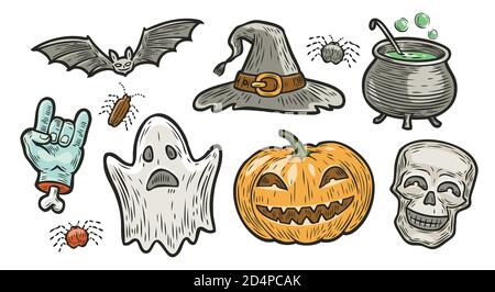 Halloween Symbol Set. Vektorgrafik Urlaubskonzept Stock Vektor