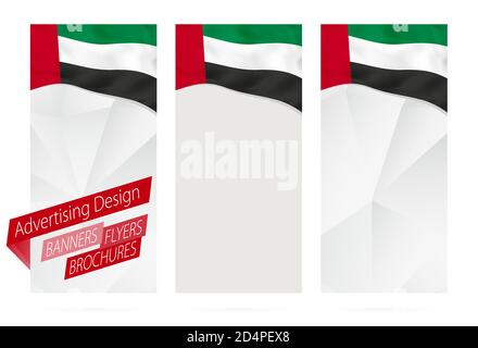 Gestaltung von Bannern, Flyern, Broschüren mit Flagge der VAE. Broschüre Vorlage für Website oder Druck. Vektorgrafik. Stock Vektor