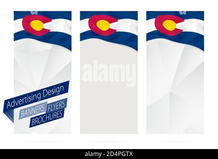 Gestaltung von Bannern, Flyern, Broschüren mit Colorado State Flag. Broschüre Vorlage für Website oder Druck. Vektorgrafik. Stock Vektor