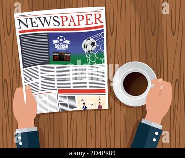 Und Person lesen News Papier und trinken Kaffee Vektor-Illustration Design Stock Vektor