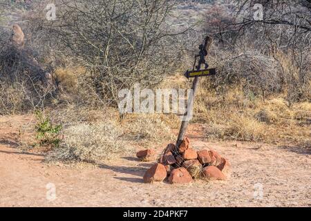 Missionarsweg Zeichen in waterberg, History Path, Namibia, Afrika Stockfoto