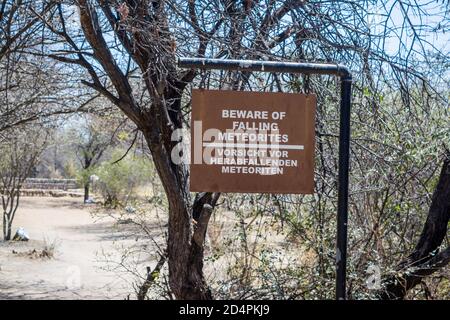 Vorsicht Signal, Hoba Meteorit, Namibia, Afrika Stockfoto