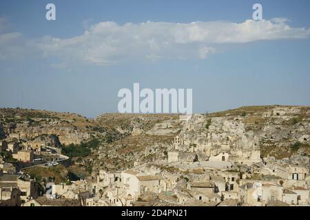 Murgia Materana Park, Höhlenwohnungen, Sassi di Matera - Sasso Barisano, Matera, Basilicata, Italien, Stockfoto