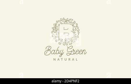 Initial B oder Buchstabe B mit Blattpflanzen Ornament auf Kreis Luxus vintage Logo Vektor Symbol Illustration Design Stock Vektor
