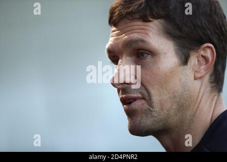 Tranmere Rovers Manager Mike Jackson spricht nach dem Sky Bet League Two Spiel im Peninsula Stadium, Salford, zu den Medien. Stockfoto