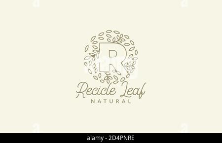 Initial R oder Buchstabe R mit Blattornament auf Kreis Luxus moderne Logo Vektor Symbol Illustration Design Stock Vektor