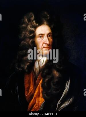 Daniel Defoe. Porträt des englischen Händlers, Schriftstellers, Journalisten, Pamphleteer und Spion, Daniel Defoe (geboren Daniel Foe, c. 1660-1731), Öl auf Leinwand Stockfoto