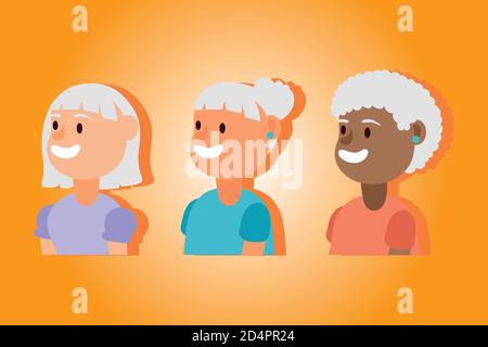 Interracial alte Frauen Gruppe aktive Senioren Zeichen Vektor Illustration Design Stock Vektor