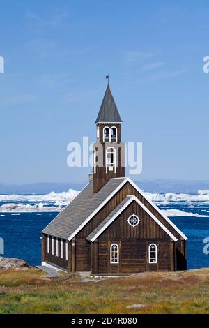 Kirche Zion in Disko Bay, Ilulissat, Westgrönland, Grönland, Nordamerika Stockfoto