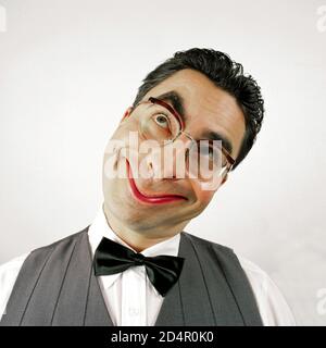 Foto-Cartoon, Grimassen, Mann grinsend, Berlin, Deutschland, Europa Stockfoto