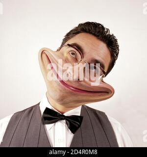 Foto-Cartoon, Grimassen, Mann grinsend, Berlin, Deutschland, Europa Stockfoto