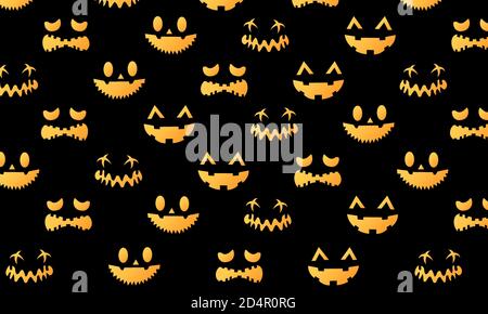 Gesicht von Kürbis illustraton. Halloween-Konzept. Gruseliges Design. Vektor auf isoliertem schwarzem Hintergrund. EPS 10 Stock Vektor