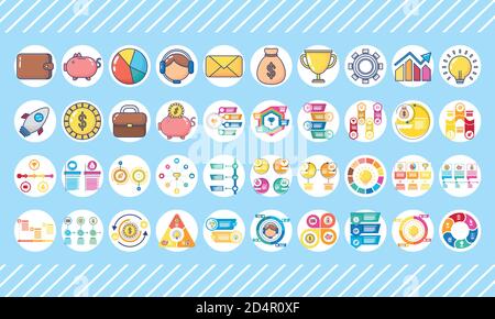 Bündel von Infografiken Set flache Stil Symbole Vektor Illustration Design Stock Vektor