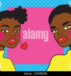 Junge afro Frauen paar Freunde Pop Art Stil Vektor Illustration Design Stock Vektor