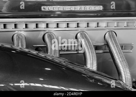 Oldtimer Detail, Auburn Speedster, in schwarz und weiß Stockfoto