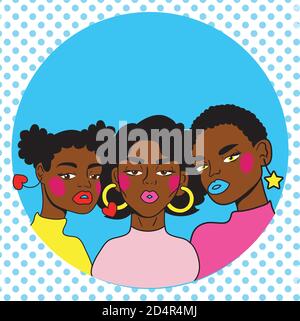 Junge afro Frauen Freunde Pop Art Stil Vektor Illustration Design Stock Vektor