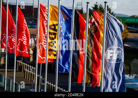 Nurburg, Deutschland. 10. Okt, 2020. Illustration Flagge, Drapeau Logo FIA während der Formel 1 Aramco Grosser Preis der Eifel 2020, Eifel Grand Prix, vom 9. Bis 11. Oktober 2020 auf dem N.rburgring, in N.rburg, Deutschland - Foto Antonin Vincent / DPPI Credit: LM/DPPI/Antonin Vincent/Alamy Live News Stockfoto