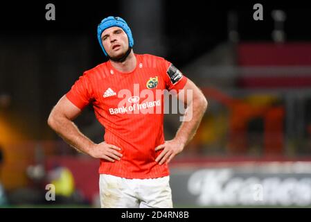 Limerick, Irland. Oktober 2020. Tadgh Beirne von Münster während des Guinness PRO14 Rugby-Spiels zwischen Munster Rugby und Edinburgh Rugby im Thomond Park in Limerick, Irland am 10. Oktober 2020 (Foto von Andrew SURMA/SIPA USA) Kredit: SIPA USA/Alamy Live News Stockfoto