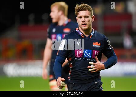 Limerick, Irland. Oktober 2020. Darcy Graham von Edinburgh während des Guinness PRO14 Rugby-Spiels zwischen Munster Rugby und Edinburgh Rugby im Thomond Park in Limerick, Irland am 10. Oktober 2020 (Foto von Andrew SURMA/SIPA USA) Kredit: SIPA USA/Alamy Live News Stockfoto