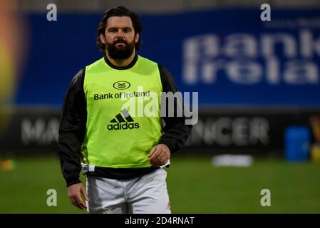 Limerick, Irland. Oktober 2020. Kevin O'Byrne von Münster während des Guinness PRO14 Rugby-Spiels zwischen Munster Rugby und Edinburgh Rugby im Thomond Park in Limerick, Irland am 10. Oktober 2020 (Foto von Andrew SURMA/SIPA USA) Credit: SIPA USA/Alamy Live News Stockfoto