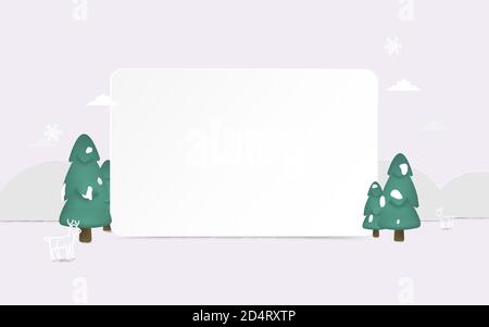 Frohe Weihnachten und Neujahr. Winterlandschaft mit 3d Weihnachtsbaum und Schneeflocken. Website-Vorlage. Vektorgrafik Stock Vektor