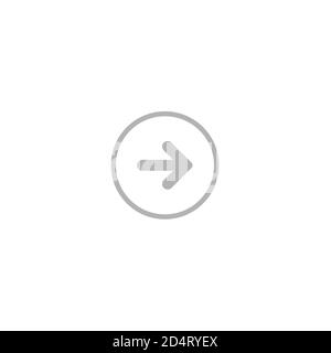 Grauer, gerundeter Pfeil in grauem Kreissymbol. Isoliert auf Weiß. Symbol „Weiter“. Nächstes Zeichen. Eingabe, Anmelden. Stock Vektor