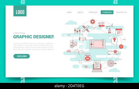 Grafik-Designer-Konzept mit Kreis-Symbol für Website-Vorlage oder Startseite des Landing Page-Banners Stock Vektor