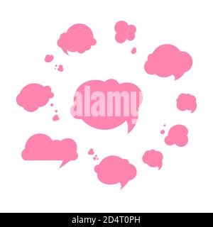 Rosa Sprechblase. Traumwolke. Sprechblase. Feld „Angebot“. Textinformatrahmen. Satz von Vektorbildungssymbolen. Gedankenblasen. Sprechballon. Stock Vektor