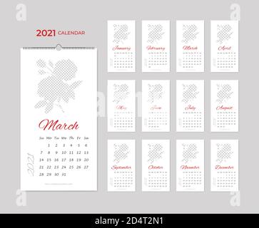 Wandkalender 2021. Jahresplaner mit allen Monaten. Schulplan und Firmenplan. Stock Vektor