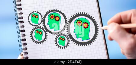 Hand zeichnen Brainstorming Konzept auf einem Notizblock Stockfoto