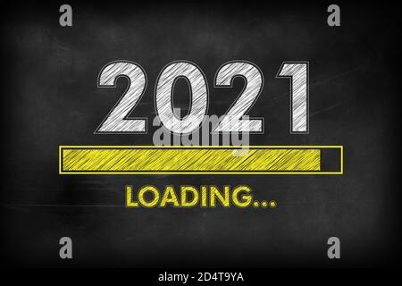 Frohes neues Jahr Lade Fortschritt 2021, Lade bar Neujahr Gruß Stockfoto