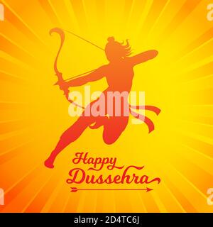 Happy Dussehra schöne Grußkarte mit RAM Silhouette Vektor Stock Vektor