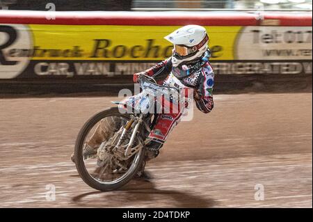 Manchester, Großbritannien. Oktober 2020. Harry McGurk in Aktion (500cc A Class) während der British Youth Speedway Championship (Runde 5) im National Speedway Stadium, Manchester am Samstag, 10. Oktober 2020. (Kredit: Ian Charles, MI News) Kredit: MI Nachrichten & Sport /Alamy Live Nachrichten Stockfoto