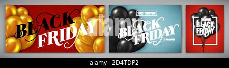 Bannerset für Black Friday Sale mit handgezeichneter Beschriftung. Poster-Vorlage. Vektorgrafik. Stock Vektor