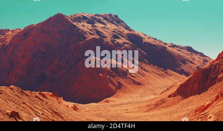 Marslandschaft, 3d-Rendering von imaginärem mars-Planeten-Gelände, Science-Fiction-Illustration. Stockfoto