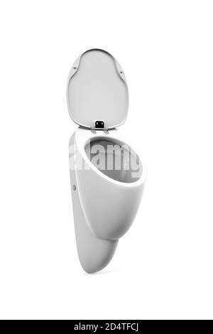 Weißes Urinal mit offener Klappe isoliert auf weißem Hintergrund - 3d-Rendering Stockfoto